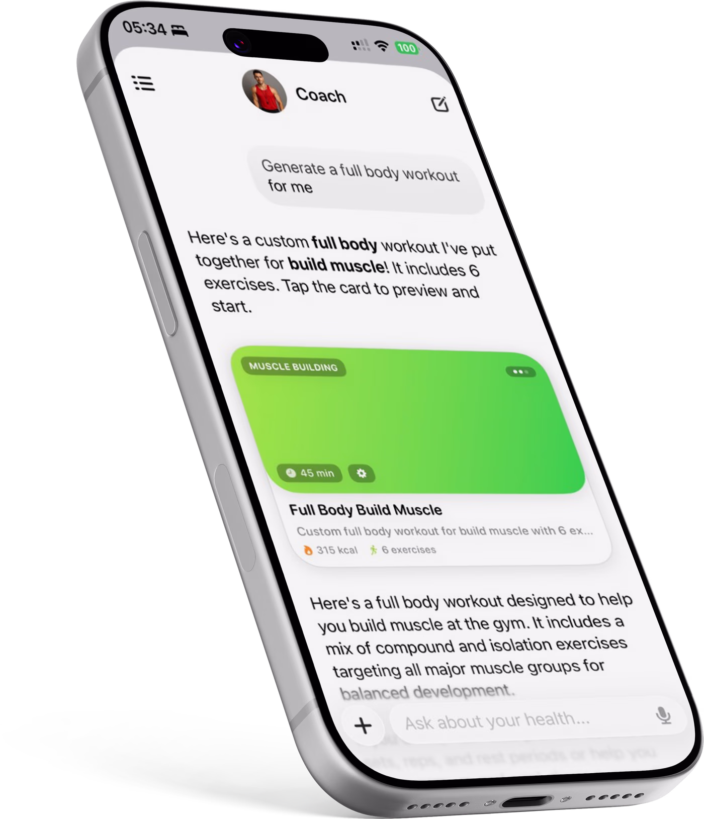AI Coach full body workout result on iPhone