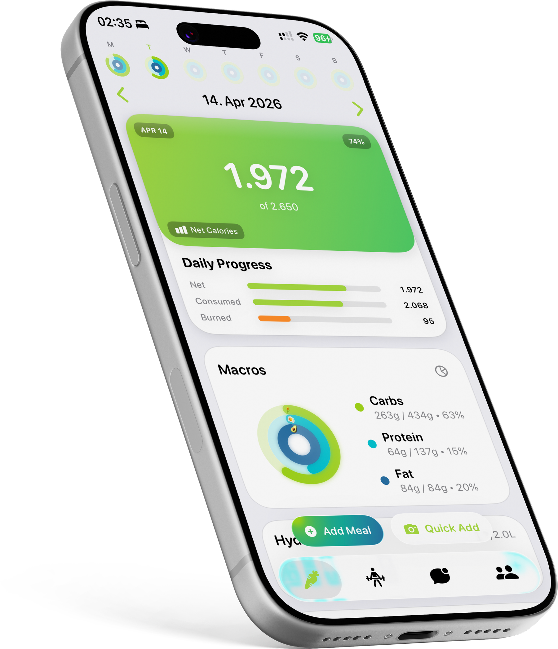 Nutrition tracking dashboard on iPhone
